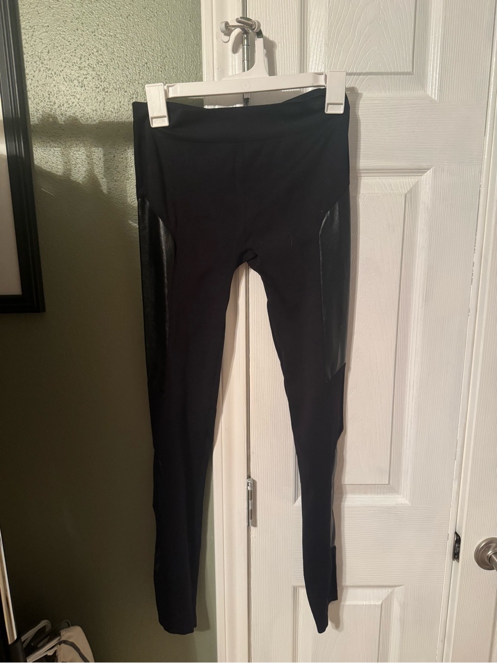 Black Leggings with Faux Leather Side Panels